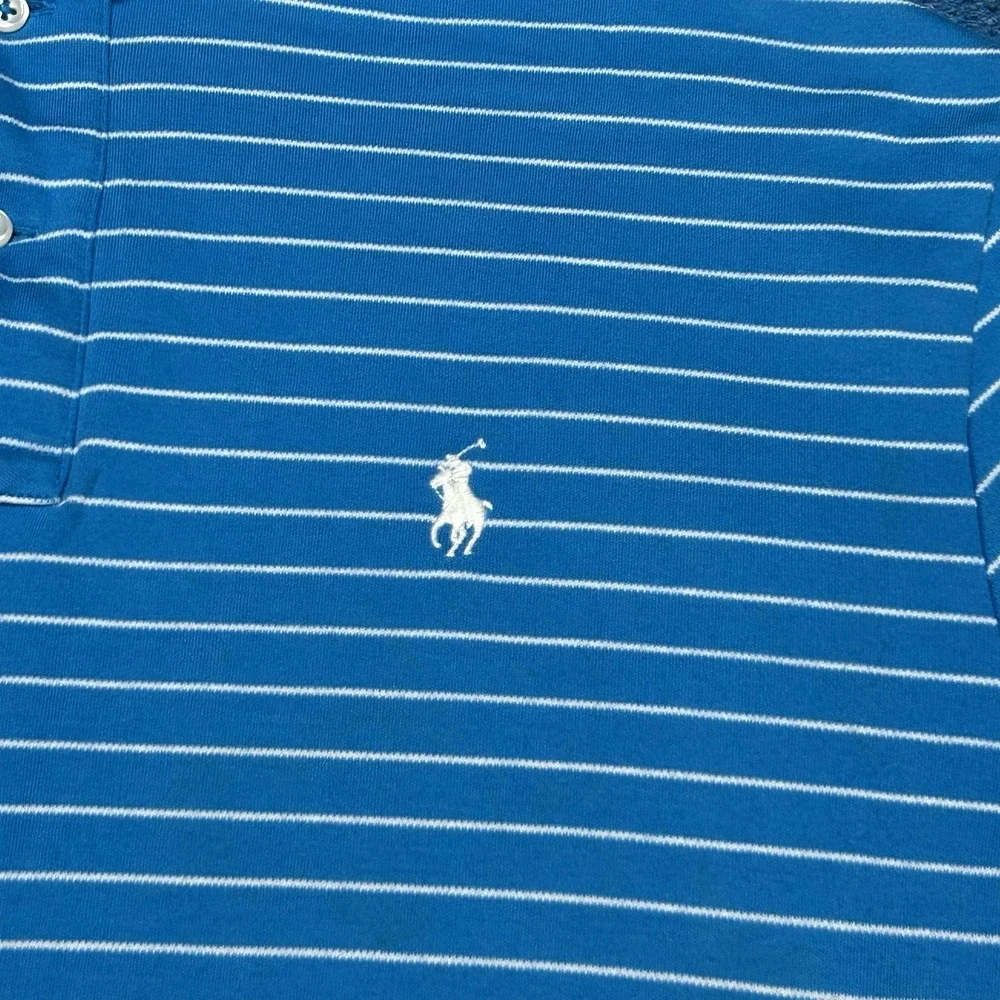 Y2K Polo Ralph Lauren Polo Shirt Mens M Blue Stripe Pony Cotton Golf Preppy